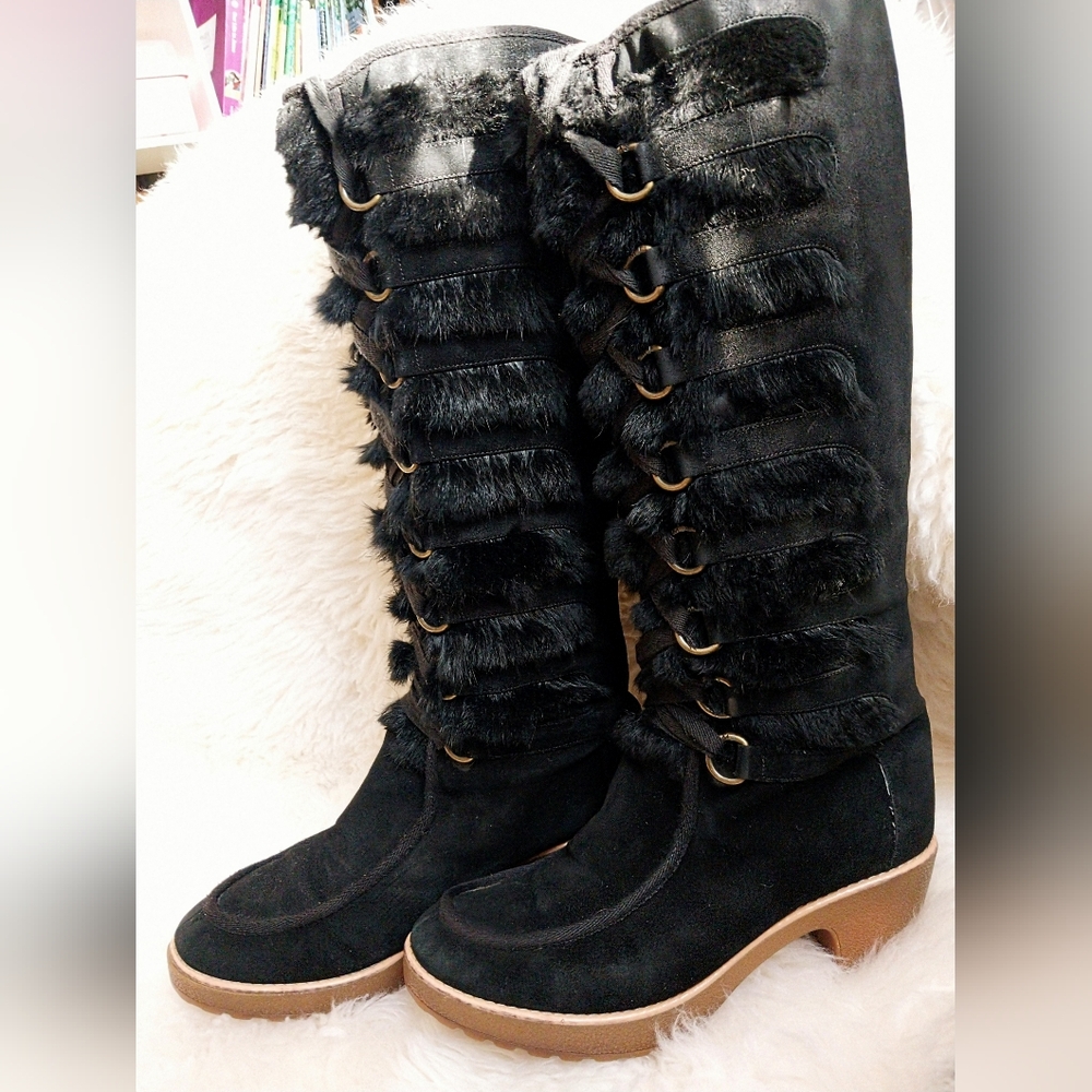 Authentic Marc Jacobs Vintage Suede & Faux Fur Lace-Up Winter Boots - Size 40 EU